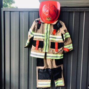 Teetot Firefighter HalloweenCostume Kids 3-4 yo Reflective Jacket+Pants + Helmet